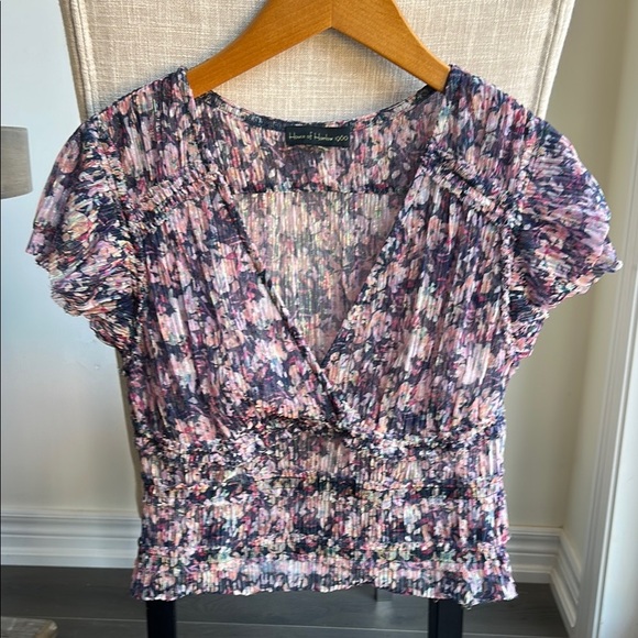 HOUSE OF HARLOW 1960 Faux Wrap Short Sleeve Shimmer Crop Top Size S - Picture 3 of 10